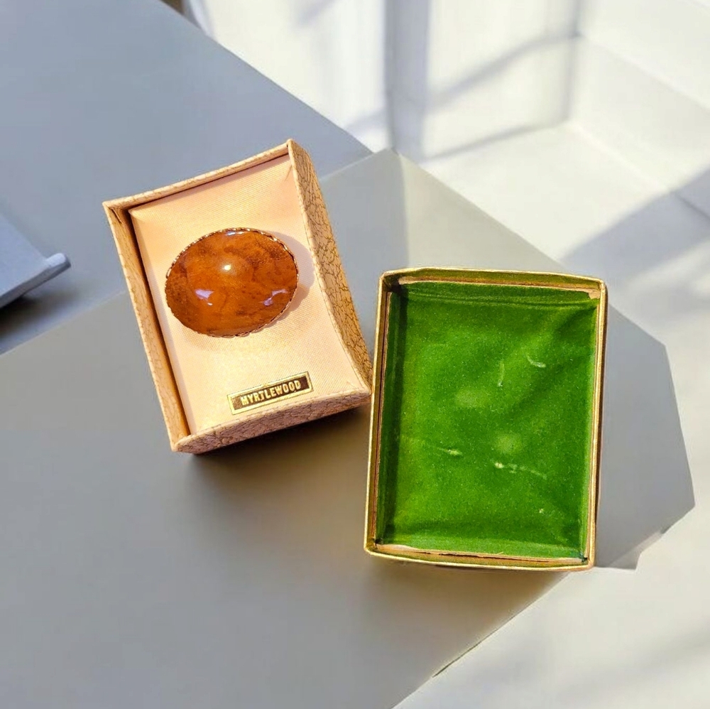 Mid Century Modern Myrtle Wood Brooch NIB